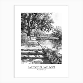 Barton Springs Pool Austin Texas Black And White Drawing 3 Poster Art Print