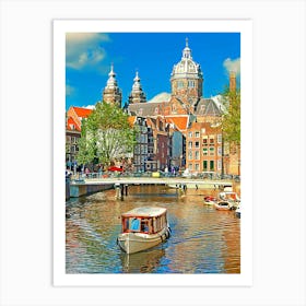 Amsterdam, St Nicolaaskerk View From Canal 1 Art Print