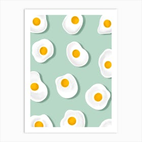 Fried Eggs On A Mint Green Background Art Print