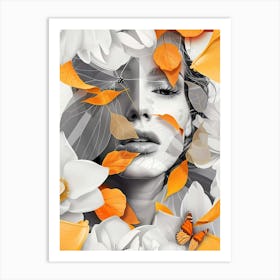 Portrait Of A Woman With Flowers 2 Art Print