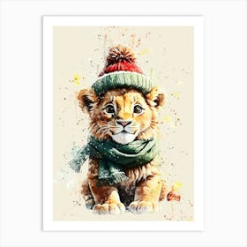 christmas lion kids watercolor Art Print