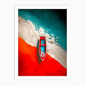 Red Boat On The Beach Art Print