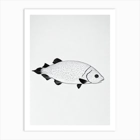 Barreleye Fish Black & White Drawing Art Print