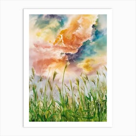 Watercolor Of A Wheat Field Art Print