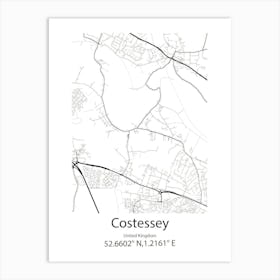 Costessey,United Kingdom Minimalist Map Art Print