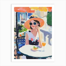 Woman Having Breakfast in Cafe Gouache Painting Art Print