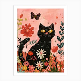 black cat with flower 1 Art Print