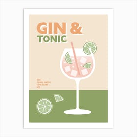 Gin And Tonic Cocktail Green And Yellow Colourful Wall 1 Art Print