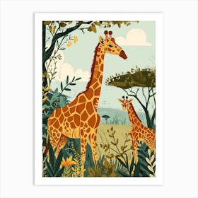 Modern Illustration Of Two Giraffes In The Sunset 2 Art Print