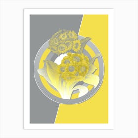 Vintage Mountain Cowslip Botanical Geometric Art in Yellow and Gray n.175 Art Print