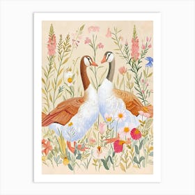 Folksy Floral Animal Drawing Goose 4 Art Print