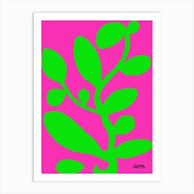 Funky Green Flower on Pink Art Print