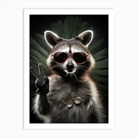 A Bahamian Raccoon Doing Peace Sign Wearing Sunglasses 5 Art Print
