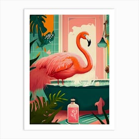 Flamingo In Bathroom Art Print