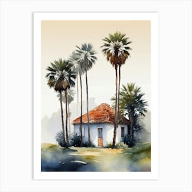 Watercolor Of A House With Palm Trees Art Print