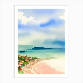 Sveti Stefan Beach 2, Montenegro Watercolour Art Print