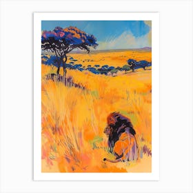 Transvaal Lion Hunting In The Savannah Fauvist Painting 1 Art Print