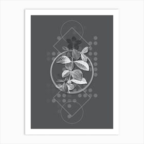 Vintage Gardenia Botanical with Line Motif and Dot Pattern in Ghost Gray n.0274 Art Print