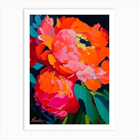 Bartzella Peonies Orange Colourful Painting Art Print