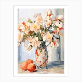 Freesia Flower And Peaches Still Life Painting 4 Dreamy Art Print