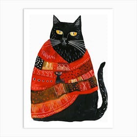 Black Cat In Red Sweater Art Print