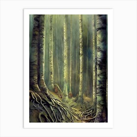 Woodland Woods Forest Trees Nature Outdoors Cellphone Wallpaper Background Artistic Artwork Starlight Wilderness Landscape Night Picturesque Branches Scene Painting Birch Trees Art Print