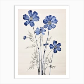 Blue Botanical Cosmos 1 Art Print