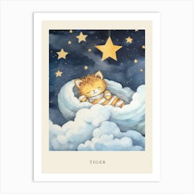 Baby Tiger Cub 1 Sleeping In The Clouds Nursery Poster Art Print