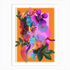 Forget Me Not 3 Neon Flower Collage Art Print