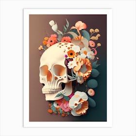 Skull With Terrazzo Patterns Vintage Floral Art Print