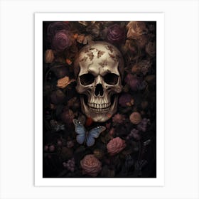 Skull in flowers Art Print