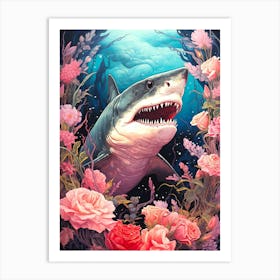 Sharks And Roses Art Print