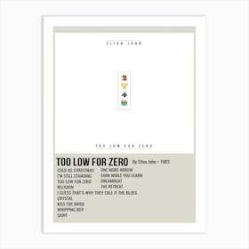 Too Low For Zero By Elton John 1983 Poster 2 Art Print