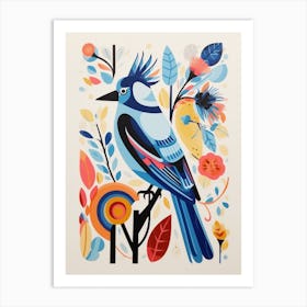 Colourful Scandi Bird Blue Jay 3 Art Print