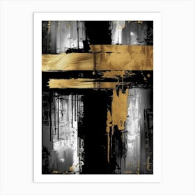 Black And Gold Cross Art Print