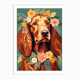 Irish Setter Portrait With A Flower Crown, Matisse Painting Style 2 Art Print
