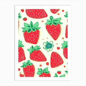 Strawberry Repeat Pattern, Cute, Kawaii Art Print