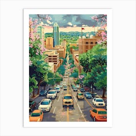 Storybook Illustration South Congress Avenue Austin Texas 2 Art Print