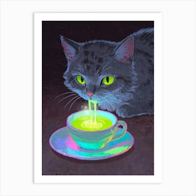 Cat Drinking Tea 1 Art Print