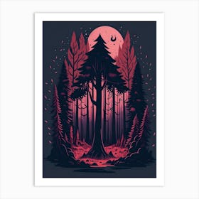 A Fantasy Forest At Night In Red Theme 70 Art Print