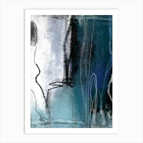 FOREVER BLUE - Blue illustration, tonal, white, black, Abstract Wall Art Art Print