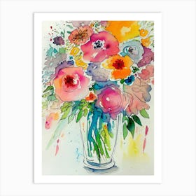 Watercolor Flowers In A Vase Art Print