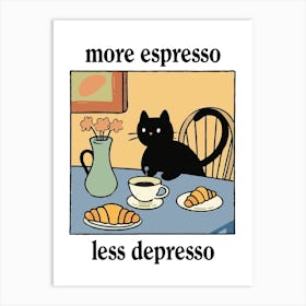 More Espresso Less Depresso Black Cat Print Retro Diner Poster Cartoon Dining Pasta Posters Italian Kitchen Art Print