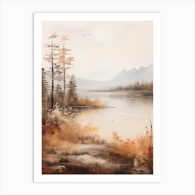 Lake In The Woods In Autumn, Painting 65 Art Print