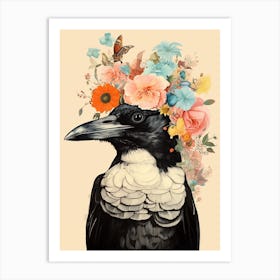 Bird With A Flower Crown Magpie 4 Art Print