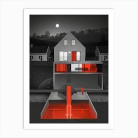 Red House At Night Art Print