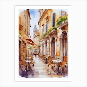 Watercolor Of A Street Scene Art Print