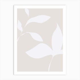 White Leaves On A Beige Background Art Print