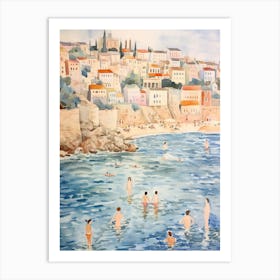 Swimming In Rovinj Croatia Watercolour Art Print