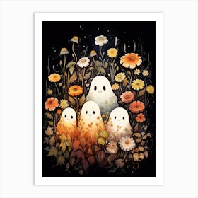 Cute Bedsheet Ghost, Botanical Halloween Watercolour 60 Art Print